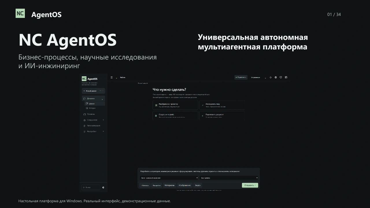 Обложка презентации NC AgentOS с полным окном диалога